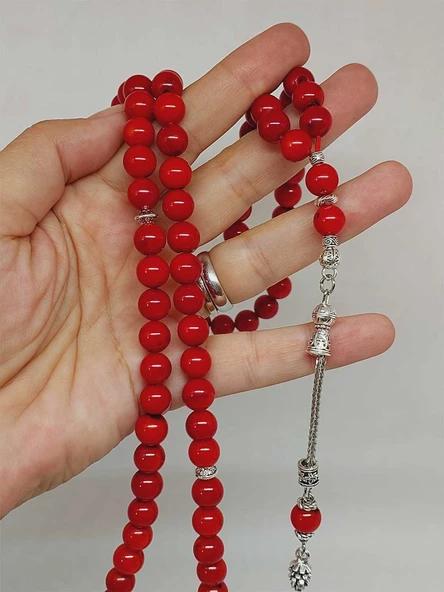 Mercan Taşı 99luk Tesbih 8-9mm (Boyalıdır) (1911) - Resim 5