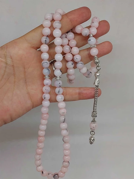 Pembe Siyah Alacalı Opal Taşı 99luk Tesbih 8mm (42110) - Resim 5
