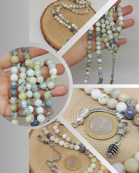 Beyaz Alacalı Opal Taşı 99luk Tesbih 8mm (36140) ürün görseli