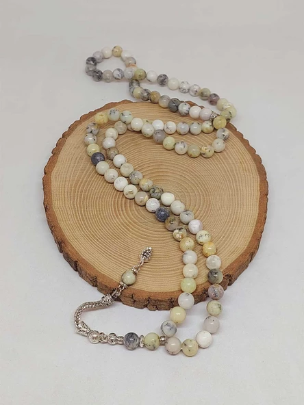 Beyaz Alacalı Opal Taşı 99luk Tesbih 8mm (36140) - Resim 4