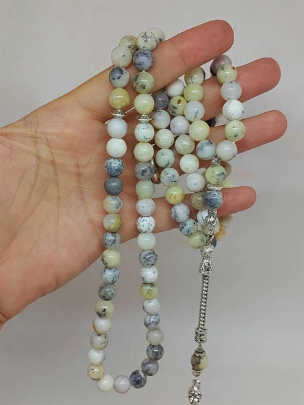 Beyaz Alacalı Opal Taşı 99luk Tesbih 8mm (36140) - Resim 5
