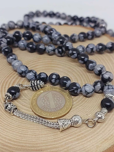 Kar Tanesi Obsidyen Taşı 99luk Tesbih 8mm (5640) - Resim 3