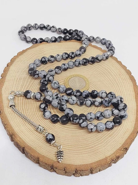 Kar Tanesi Obsidyen Taşı 99luk Tesbih 8mm (5640) - Resim 6