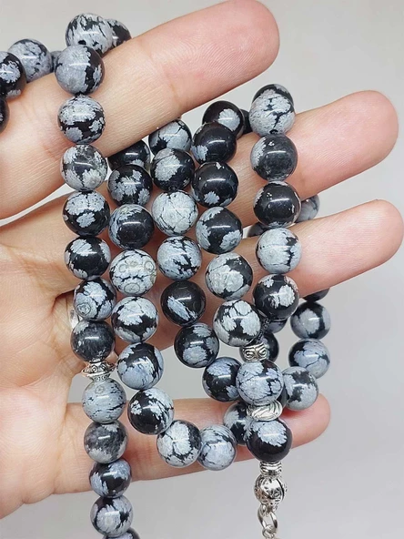 Kar Tanesi Obsidyen Taşı 99luk Tesbih 8mm (5640) - Resim 2