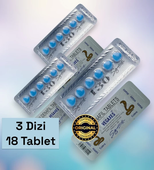 Orjinal Cobra 130MG 6'lı x 3 Dizi Kobra Sildenafilla Tablet Geçiktiriçi Destekleyici Performanss Mavi Takviye Tablet