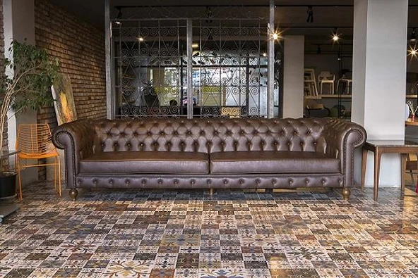 Koltuk Zus309 CHESTER Model90483 Kanepe Suni Deri Kumaş Ahşap Kayın Ayak El Yapım - 2