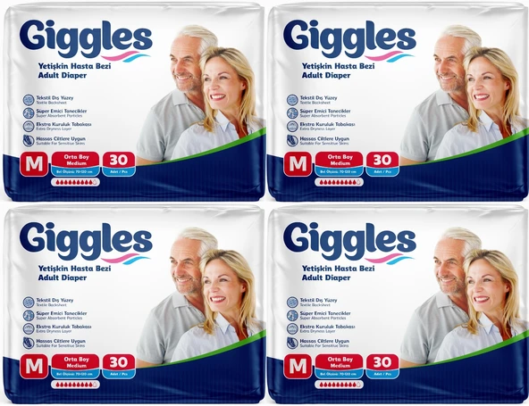 Giggles Hasta Bezi Yetişkin Bel Bantlı Tekstil Yüzey Orta - Medium (M) 120 Adet (4PK*30) ürün görseli