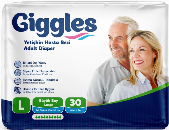 Giggles Hasta Bezi Yetişkin Bel Bantlı Tekstil Yüzey Büyük - Large (L) 150 Adet (5PK*30) - 2