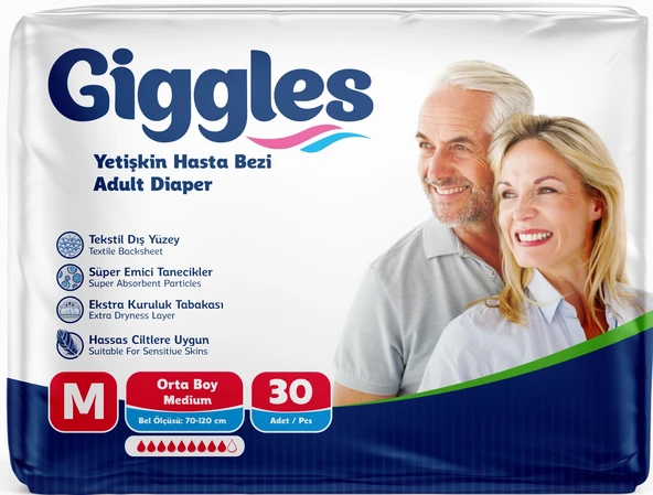 Giggles Hasta Bezi Yetişkin Bel Bantlı Tekstil Yüzey Orta - Medium (M) 30 Adet Tekli Pk