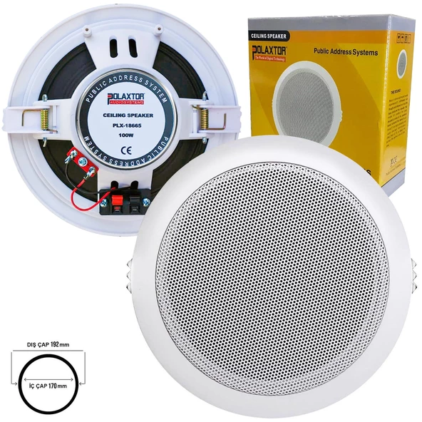 POLAXTOR Alçıpan Tavan Hoparlör 16cm 100 Watt Beyaz
