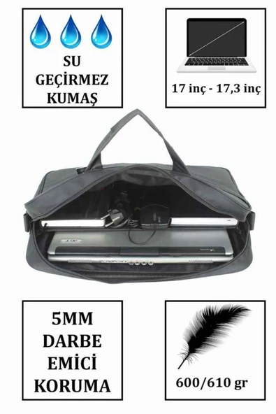 Case Club Laptop El Omuz Çantası 17'inç Darbe Emici Koruma Su Geçirmez Kumaş 2129