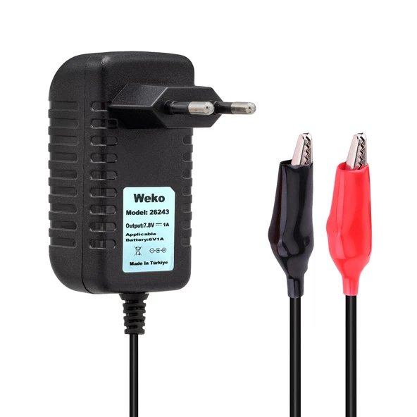 7.8 VOLT - 1 AMPER KROKODİL UÇLU PRİZ TİP  YERLİ ÜRETİM AKÜ ŞARJ ADAPTÖRÜ (OUT:6V1A) (4593)