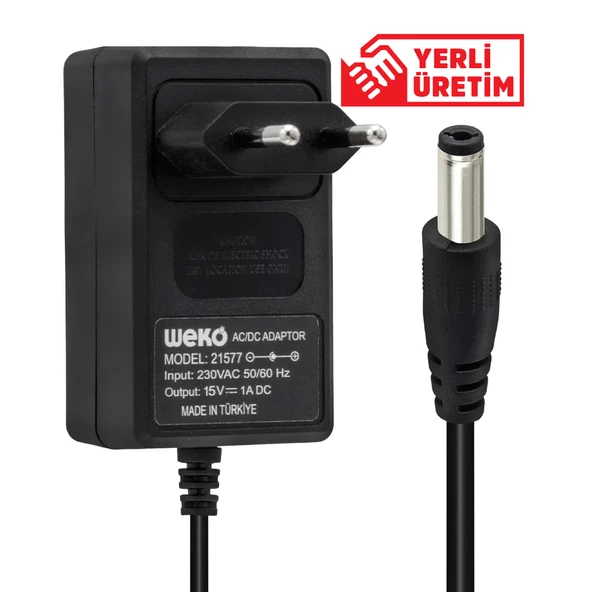 WEKO 15 VOLT - 1 AMPER - 15 WATT 5.5*2.5 UÇLU YERLİ ÜRETİM PRİZ TİPİ ADAPTÖR