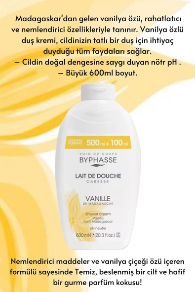 BYPHASSE Caresse Vanilya Çiçeği Özlü Kremli Duş Jeli 600ml - 2
