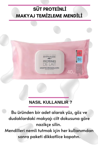 BYPHASSE Süt Proteinli Makyaj Temizleme Mendili Tüm Ciltler 40 adet - 4