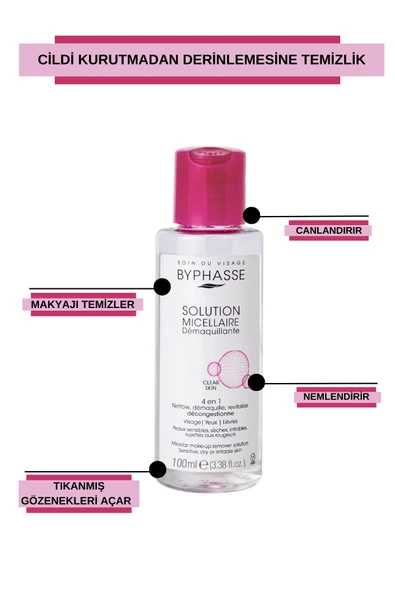 BYPHASSE Micellar Yüz ve Makyaj Temizleyici  Misel Su Kuru,Hassas ve Allerjiye Meyilli Ciltler 100ml - 4