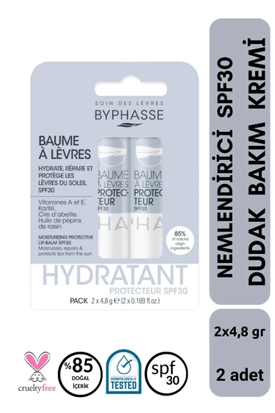 BYPHASSE Nemlendirici SPF30 Koruyucu Dudak Bakım Kremi 2x4.8 GR