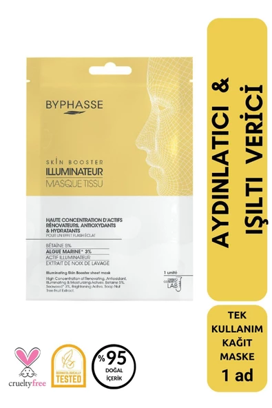 BYPHASSE Aydınlatıcı ve Işıltı Verici Skin Booster Kağıt Yüz Maskesi 1ad