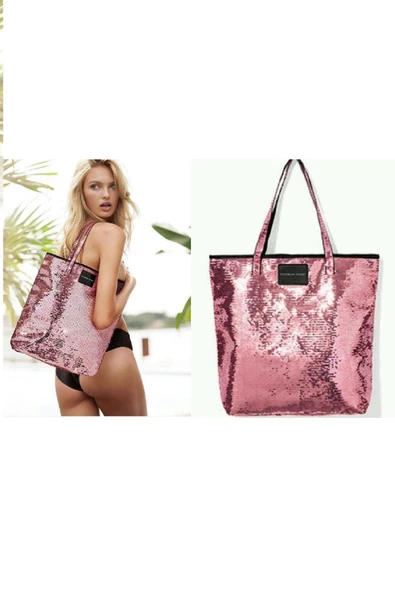 Victoria's Secret VS Pembe Full Payet Tote Çanta - 5