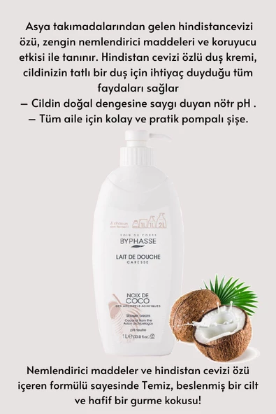 BYPHASSE Caresse Hindistan Cevizi Özlü Duş Kremi 1000ml - 2