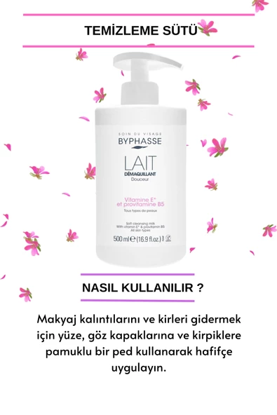 BYPHASSE Yüz ve Makyaj Temizleme Sütü Tüm Cilt Tipleri 500ml (Pompalı) - 3