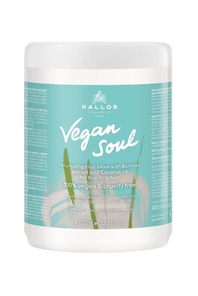 Kallos Cosmetics Vegan Soul 1000ml Ince Telli Saçlara Bambu Özlü Ve Hindistan Cevizi Yağlı Hacim Veren Saç Maskesi