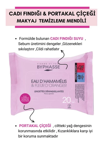 BYPHASSE Cadı Fındığı ve Portakal Çiçeği Özlü Makyaj Temizleme Mendili Yağlı Ciltler 20 adet - 5