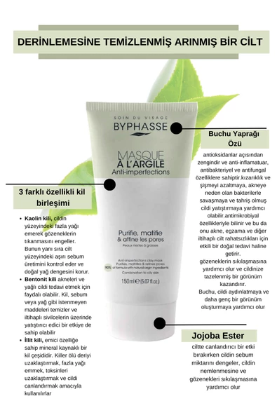 BYPHASSE Akneye Eğilimli Gözenekli Ciltler İçin Arındırıcı Kil Maskesi 150ml - 4