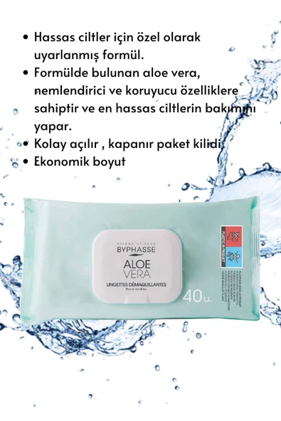 BYPHASSE Aloe Veralı Makyaj Temizleme Mendili Hassas Ciltler 40 adet - 3