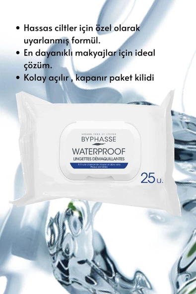 BYPHASSE Waterproof Makyaj Temizleme Mendili Hassas Ciltler 25 adet - 3
