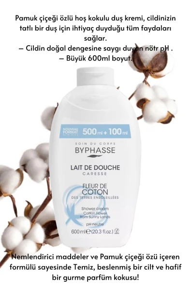 BYPHASSE Caresse Pamuk Çiçeği Özlü Kremli Duş Jeli 600ml - 2
