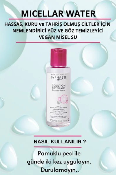 BYPHASSE Micellar Yüz ve Makyaj Temizleyici  Misel Su Kuru,Hassas ve Allerjiye Meyilli Ciltler 100ml - 3