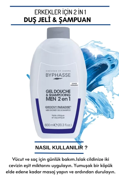BYPHASSE Erkekler İçin 2 İN 1 Duş Jeli & Şampuan Grovy Paradise For Men 600ml - 3