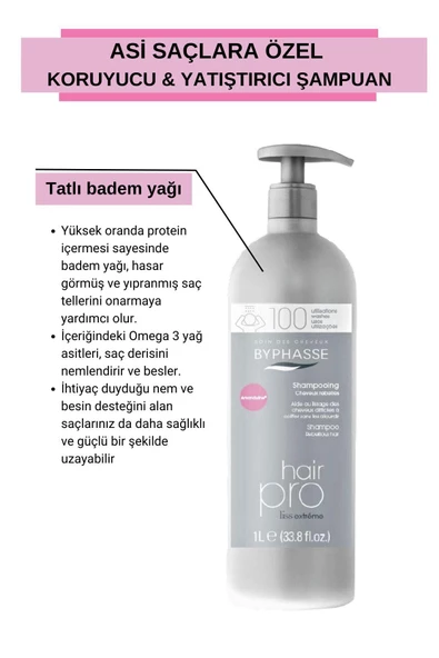BYPHASSE Hair Pro Asi Saçlara Özel Koruyucu ve Yatıştırıcı Şampuan 1000ml - 4