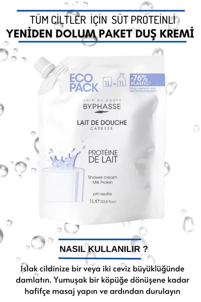 BYPHASSE Caresse Süt Proteinli Kremli Duş Jeli Ekonomik Yeniden Dolum Paketi 1000ml - 3