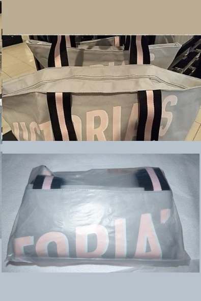 Victoria's Secret Vs Büyük Boy Logo Yazı Detaylı Gri Seyahat Çantası - 7
