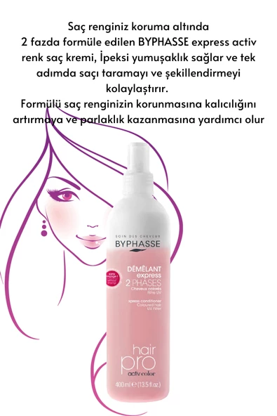 BYPHASSE Boyalı Kuru Saçlara Özel Çift Fazlı Renk Koyucu Vegan Sıvı Saç Kremi 400ml - Resim 2