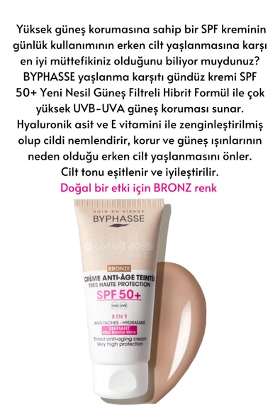 BYPHASSE Anti-Aging Renkli Sıvı Güneş Kremi Bronz Renk- Yeni Nesil Güneş Filtreli Hibrit Formül 50ml - 2