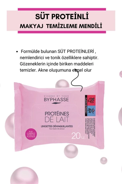 BYPHASSE Süt Proteinli Makyaj Temizleme Mendili Tüm Ciltler 20 adet - 5