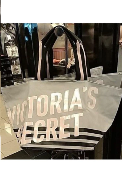 Victoria's Secret Vs Büyük Boy Logo Yazı Detaylı Gri Seyahat Çantası - 6