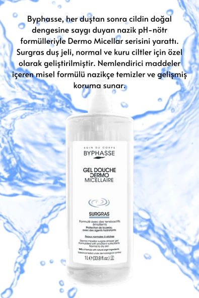 BYPHASSE Dermo Micellar Surgras Kuru ve Normal Ciltler İçin Misel Duş Jeli 1000ml - 2