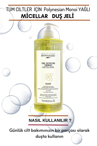 BYPHASSE Dermo Micellar Monoi Oil Duş Jeli Tüm Ciltler İçin 1000ml - 4