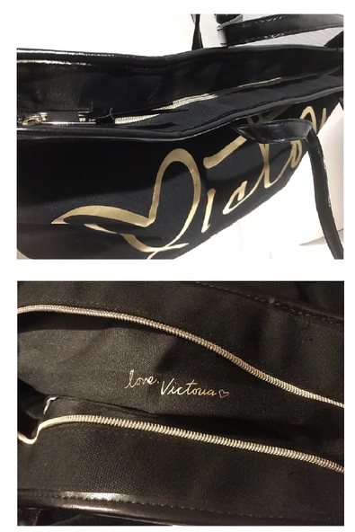 Victoria's Secret VS Siyah Gold Kanvas Tote Seyahat Çantası - 6