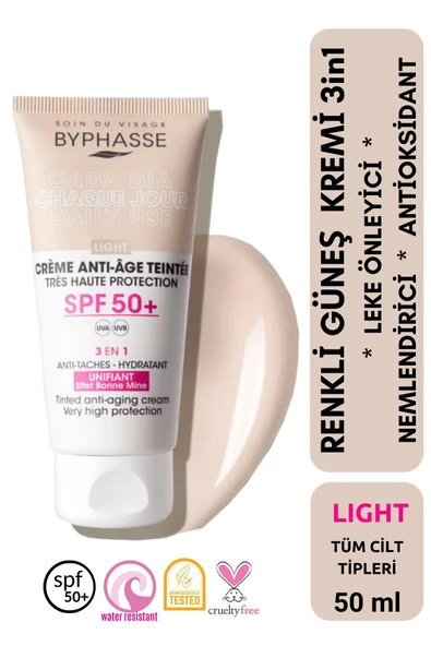 BYPHASSE Anti-aging Renkli Sıvı Güneş Kremi Light Renk- Yeni Nesil Güneş Filtreli Hibrit Formül 50ml