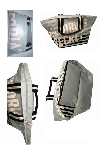 Victoria's Secret Vs Büyük Boy Logo Yazı Detaylı Gri Seyahat Çantası - 5