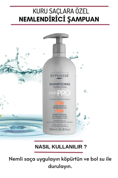 BYPHASSE Hair Pro Kuru Saçlara Özel Nemlendirici Şampuan 750ml - 3
