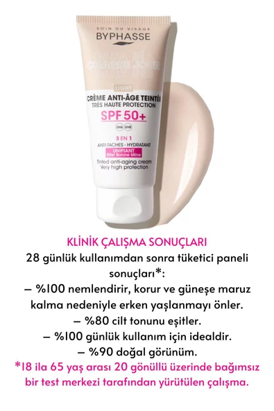 BYPHASSE Anti-aging Renkli Sıvı Güneş Kremi Light Renk- Yeni Nesil Güneş Filtreli Hibrit Formül 50ml - 3