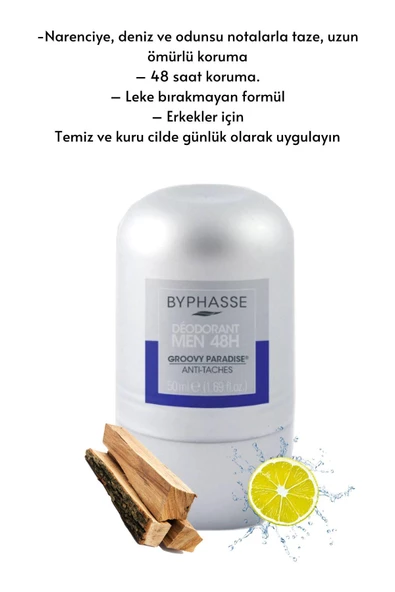 BYPHASSE 48H Men Roll-on Deodorant Groovy Paradise 50ml - 3