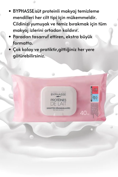BYPHASSE Süt Proteinli Makyaj Temizleme Mendili Tüm Ciltler 40 adet - 2