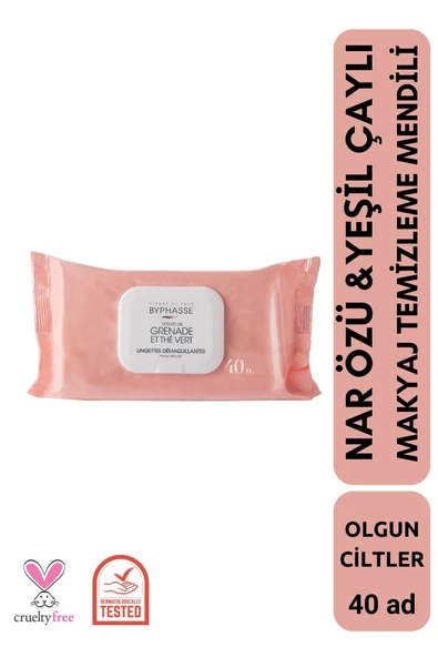 BYPHASSE Nar ve Yeşil Çay Özlü Makyaj Temizleme Mendili Olgun Ciltler 40 adet
